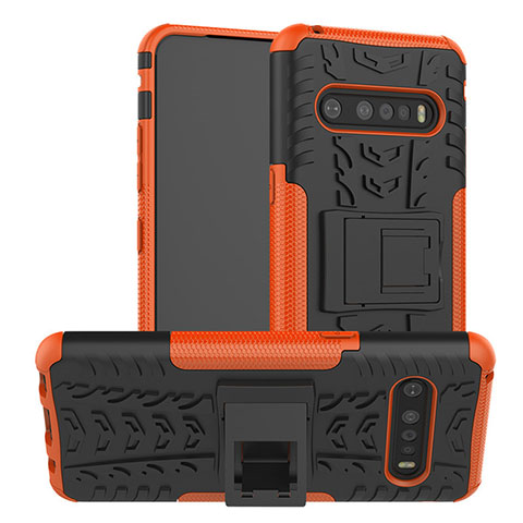 Funda Bumper Silicona y Plastico Mate Carcasa con Soporte para LG V60 ThinQ 5G Naranja