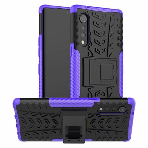 Funda Bumper Silicona y Plastico Mate Carcasa con Soporte para LG Velvet 4G Morado