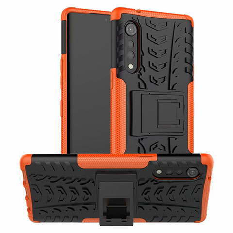 Funda Bumper Silicona y Plastico Mate Carcasa con Soporte para LG Velvet 4G Naranja