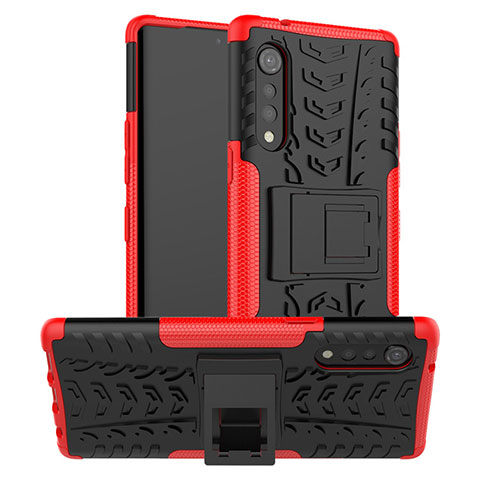 Funda Bumper Silicona y Plastico Mate Carcasa con Soporte para LG Velvet 4G Rojo