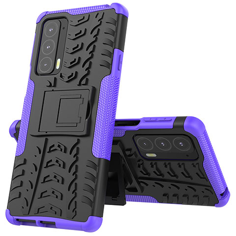 Funda Bumper Silicona y Plastico Mate Carcasa con Soporte para Motorola Moto Edge 20 5G Morado