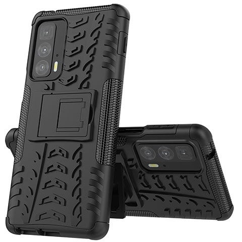 Funda Bumper Silicona y Plastico Mate Carcasa con Soporte para Motorola Moto Edge S Pro 5G Negro