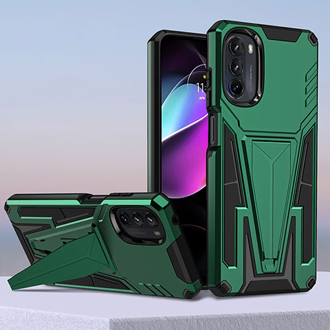 Funda Bumper Silicona y Plastico Mate Carcasa con Soporte para Motorola Moto G 5G (2022) Verde