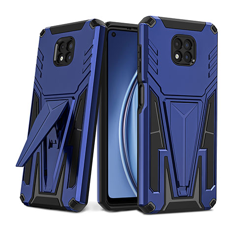 Funda Bumper Silicona y Plastico Mate Carcasa con Soporte para Motorola Moto G Power (2021) Azul