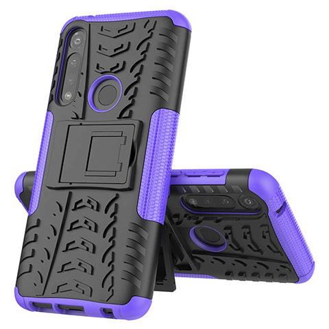 Funda Bumper Silicona y Plastico Mate Carcasa con Soporte para Motorola Moto G Power Morado