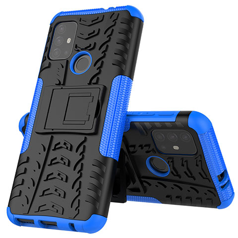 Funda Bumper Silicona y Plastico Mate Carcasa con Soporte para Motorola Moto G10 Azul