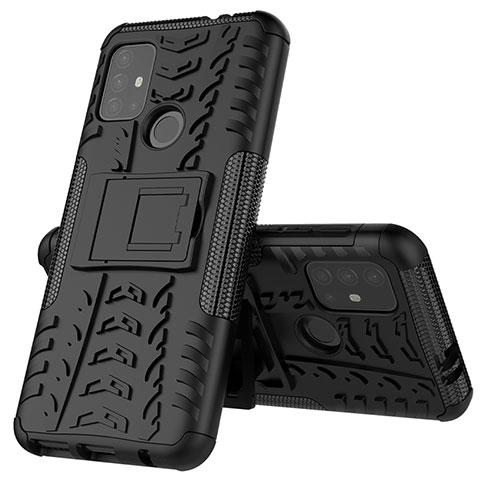 Funda Bumper Silicona y Plastico Mate Carcasa con Soporte para Motorola Moto G10 Power Negro