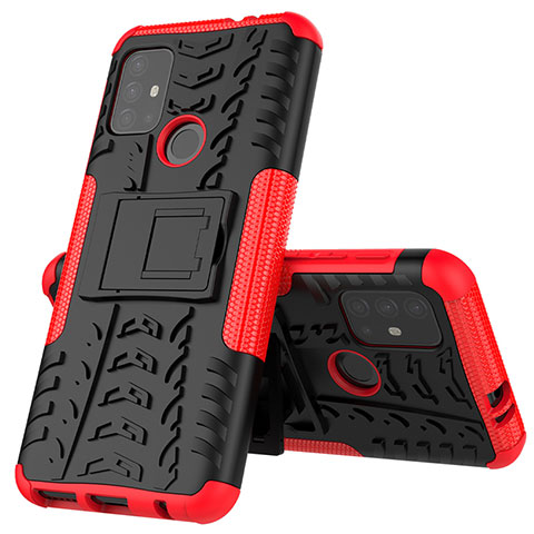 Funda Bumper Silicona y Plastico Mate Carcasa con Soporte para Motorola Moto G10 Rojo