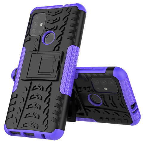 Funda Bumper Silicona y Plastico Mate Carcasa con Soporte para Motorola Moto G20 Morado