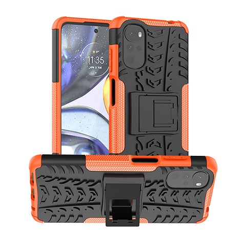 Funda Bumper Silicona y Plastico Mate Carcasa con Soporte para Motorola Moto G22 Naranja