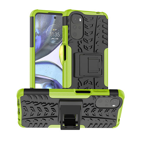 Funda Bumper Silicona y Plastico Mate Carcasa con Soporte para Motorola Moto G22 Verde