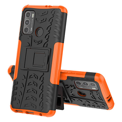 Funda Bumper Silicona y Plastico Mate Carcasa con Soporte para Motorola Moto G40 Fusion Naranja