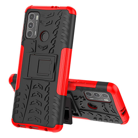 Funda Bumper Silicona y Plastico Mate Carcasa con Soporte para Motorola Moto G40 Fusion Rojo