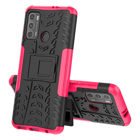 Funda Bumper Silicona y Plastico Mate Carcasa con Soporte para Motorola Moto G40 Fusion Rosa Roja