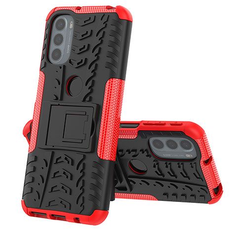 Funda Bumper Silicona y Plastico Mate Carcasa con Soporte para Motorola Moto G41 Rojo