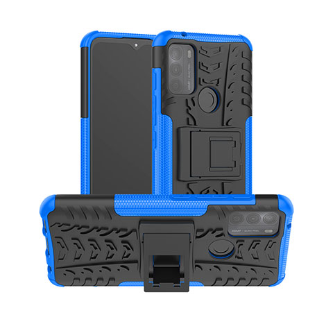 Funda Bumper Silicona y Plastico Mate Carcasa con Soporte para Motorola Moto G50 Azul