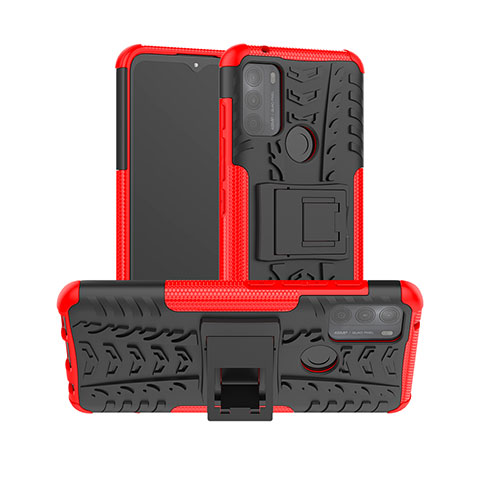 Funda Bumper Silicona y Plastico Mate Carcasa con Soporte para Motorola Moto G50 Rojo