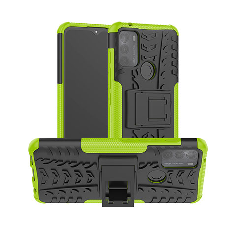 Funda Bumper Silicona y Plastico Mate Carcasa con Soporte para Motorola Moto G50 Verde