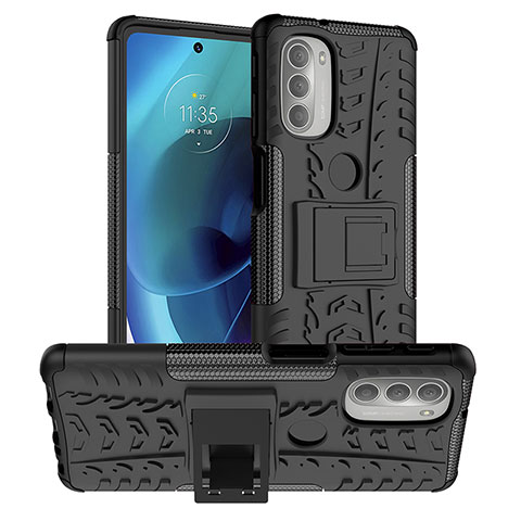 Funda Bumper Silicona y Plastico Mate Carcasa con Soporte para Motorola Moto G51 5G Negro