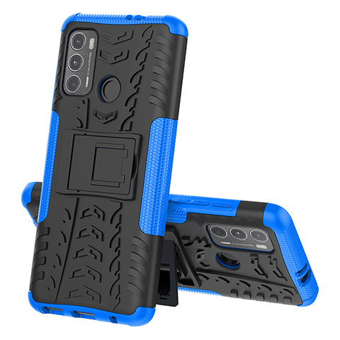 Funda Bumper Silicona y Plastico Mate Carcasa con Soporte para Motorola Moto G60 Azul