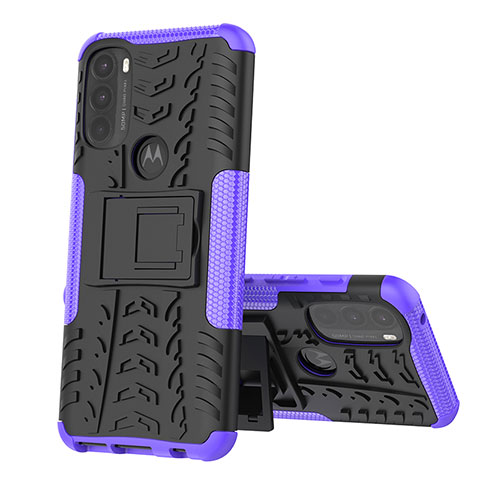 Funda Bumper Silicona y Plastico Mate Carcasa con Soporte para Motorola Moto G71 5G Morado