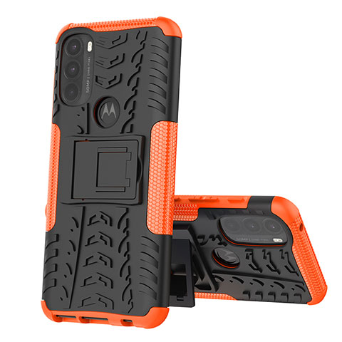 Funda Bumper Silicona y Plastico Mate Carcasa con Soporte para Motorola Moto G71 5G Naranja