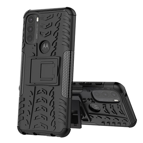 Funda Bumper Silicona y Plastico Mate Carcasa con Soporte para Motorola Moto G71 5G Negro