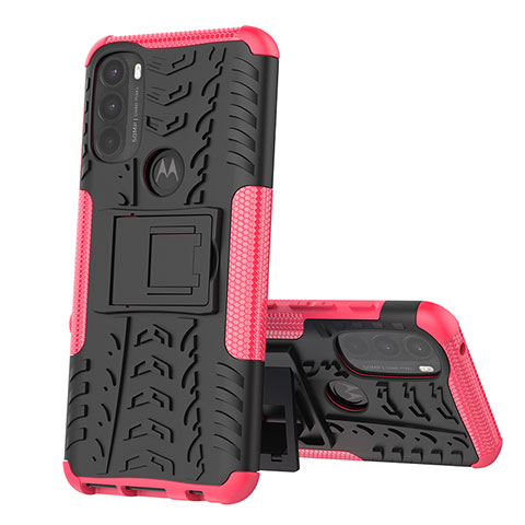 Funda Bumper Silicona y Plastico Mate Carcasa con Soporte para Motorola Moto G71 5G Rosa Roja