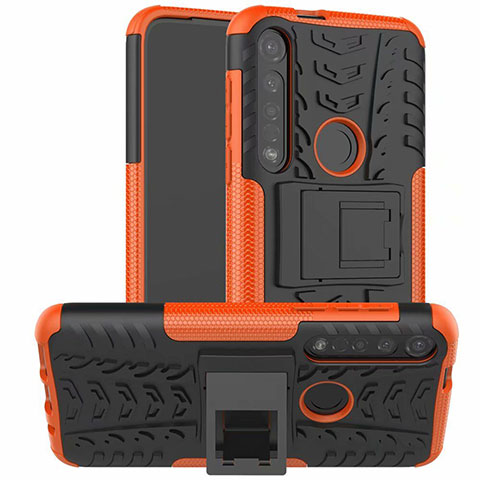 Funda Bumper Silicona y Plastico Mate Carcasa con Soporte para Motorola Moto G8 Plus Naranja