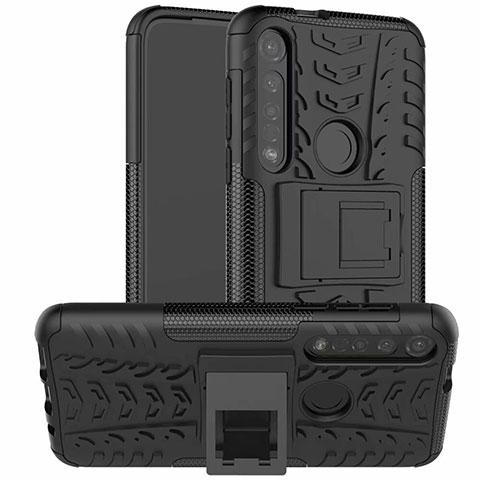 Funda Bumper Silicona y Plastico Mate Carcasa con Soporte para Motorola Moto G8 Plus Negro