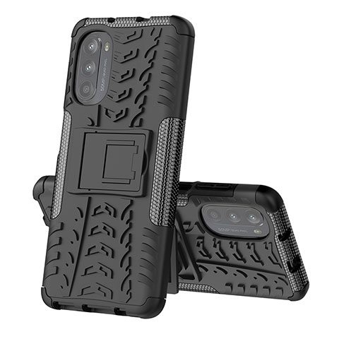 Funda Bumper Silicona y Plastico Mate Carcasa con Soporte para Motorola Moto G82 5G Negro