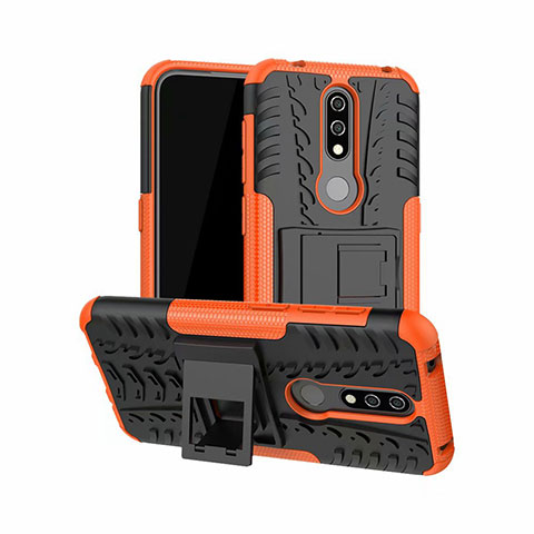 Funda Bumper Silicona y Plastico Mate Carcasa con Soporte para Nokia 4.2 Naranja