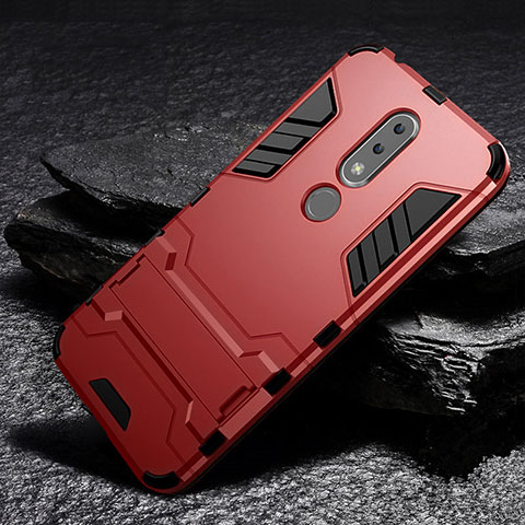 Funda Bumper Silicona y Plastico Mate Carcasa con Soporte para Nokia 6.1 Plus Rojo