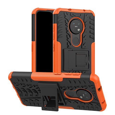 Funda Bumper Silicona y Plastico Mate Carcasa con Soporte para Nokia 6.2 Naranja