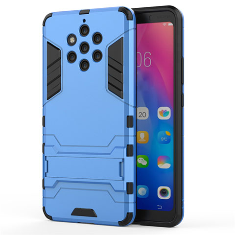 Funda Bumper Silicona y Plastico Mate Carcasa con Soporte para Nokia 9 PureView Azul Cielo