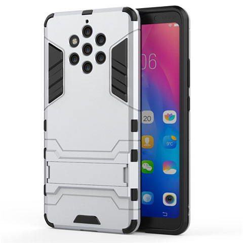 Funda Bumper Silicona y Plastico Mate Carcasa con Soporte para Nokia 9 PureView Blanco