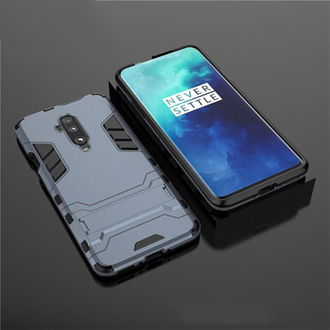 Funda Bumper Silicona y Plastico Mate Carcasa con Soporte para OnePlus 7T Pro Azul