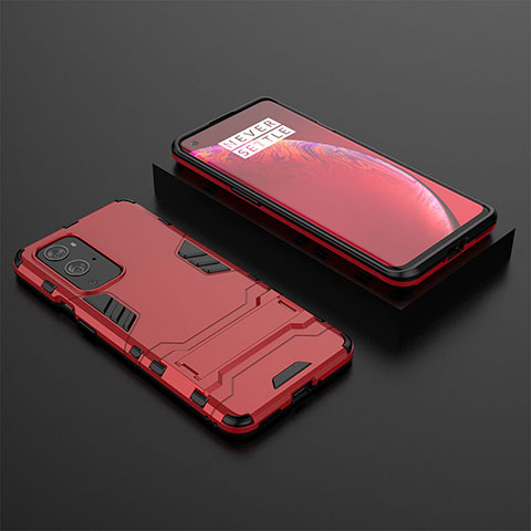 Funda Bumper Silicona y Plastico Mate Carcasa con Soporte para OnePlus 9 Pro 5G Rojo