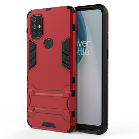 Funda Bumper Silicona y Plastico Mate Carcasa con Soporte para OnePlus Nord N10 5G Rojo