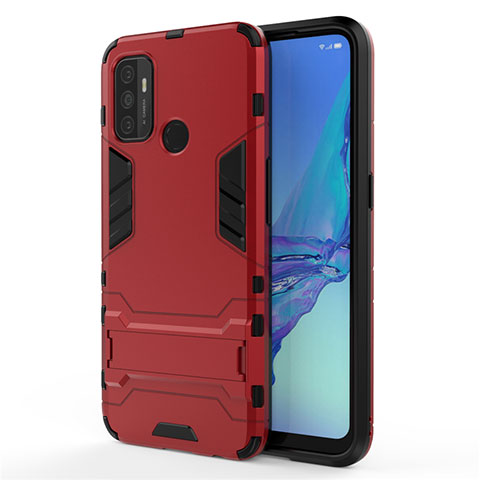 Funda Bumper Silicona y Plastico Mate Carcasa con Soporte para Oppo A11s Rojo