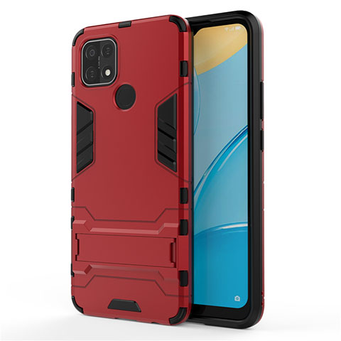 Funda Bumper Silicona y Plastico Mate Carcasa con Soporte para Oppo A15 Rojo