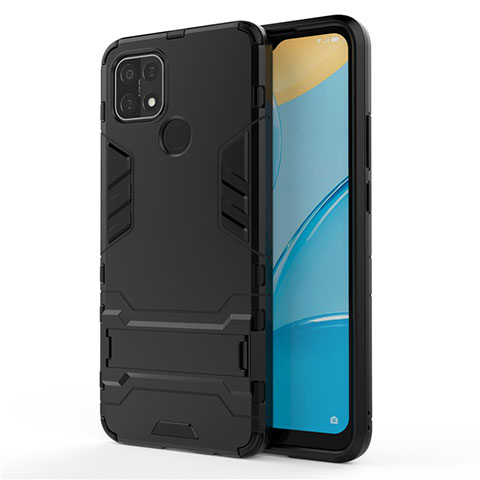 Funda Bumper Silicona y Plastico Mate Carcasa con Soporte para Oppo A35 Negro