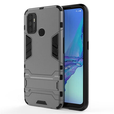 Funda Bumper Silicona y Plastico Mate Carcasa con Soporte para Oppo A53 Gris