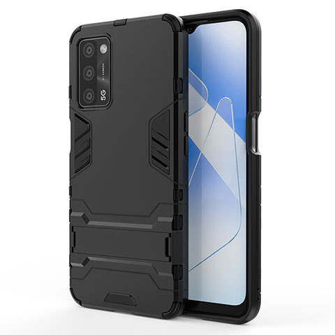 Funda Bumper Silicona y Plastico Mate Carcasa con Soporte para Oppo A53s 5G Negro