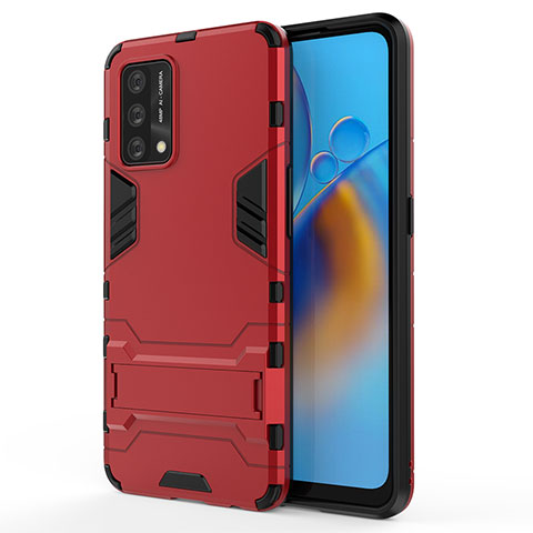 Funda Bumper Silicona y Plastico Mate Carcasa con Soporte para Oppo A74 4G Rojo