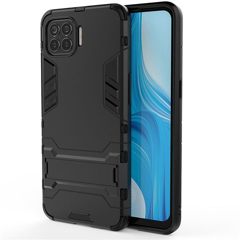 Funda Bumper Silicona y Plastico Mate Carcasa con Soporte para Oppo A93 Negro