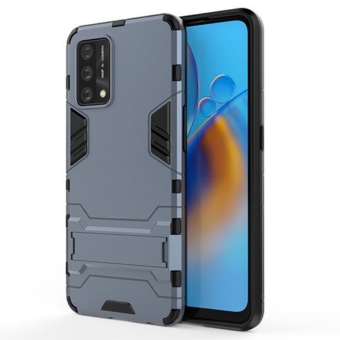 Funda Bumper Silicona y Plastico Mate Carcasa con Soporte para Oppo A95 4G Azul