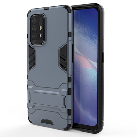 Funda Bumper Silicona y Plastico Mate Carcasa con Soporte para Oppo A95 5G Azul