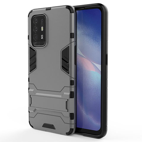 Funda Bumper Silicona y Plastico Mate Carcasa con Soporte para Oppo A95 5G Gris