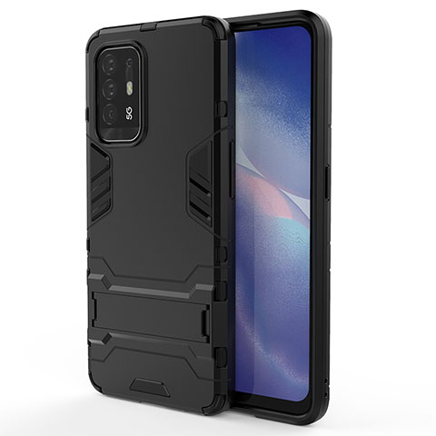 Funda Bumper Silicona y Plastico Mate Carcasa con Soporte para Oppo A95 5G Negro